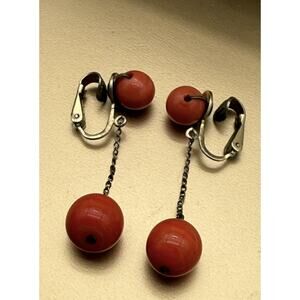 Vintage Red Beaded Dangles Clip On Marked VOGUE JLRY